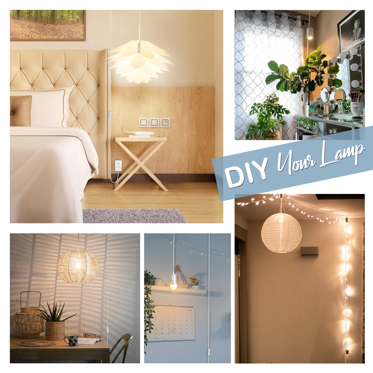 JACKYLED 20Ft UL Approval Extension Hanging Lantern Pendant Light Lamp Cord Cable 360W Suitable for E26 E27 Socket with On/Off Switch for Paper Lantern
