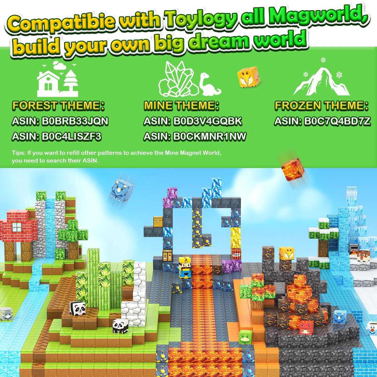Magnetic Blocks-Build Mine Magnet World Dinosaur Panda Toys Kids Games, Toddler STEM Educational Sensory Dino Toys for Kids 3-5 5-7, Birthday Gifts for 3 4 5 6 7 8 Year Old Boys and Girls