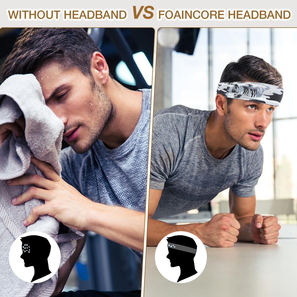 Foaincore 16 Pcs Sports Headbands for Men Sweatbands for Women Workout Stretchy Non Slip Hair Band Sweat Wicking Running Headband for Cycling Hiking Yoga Ice Hockey (Classic Style)