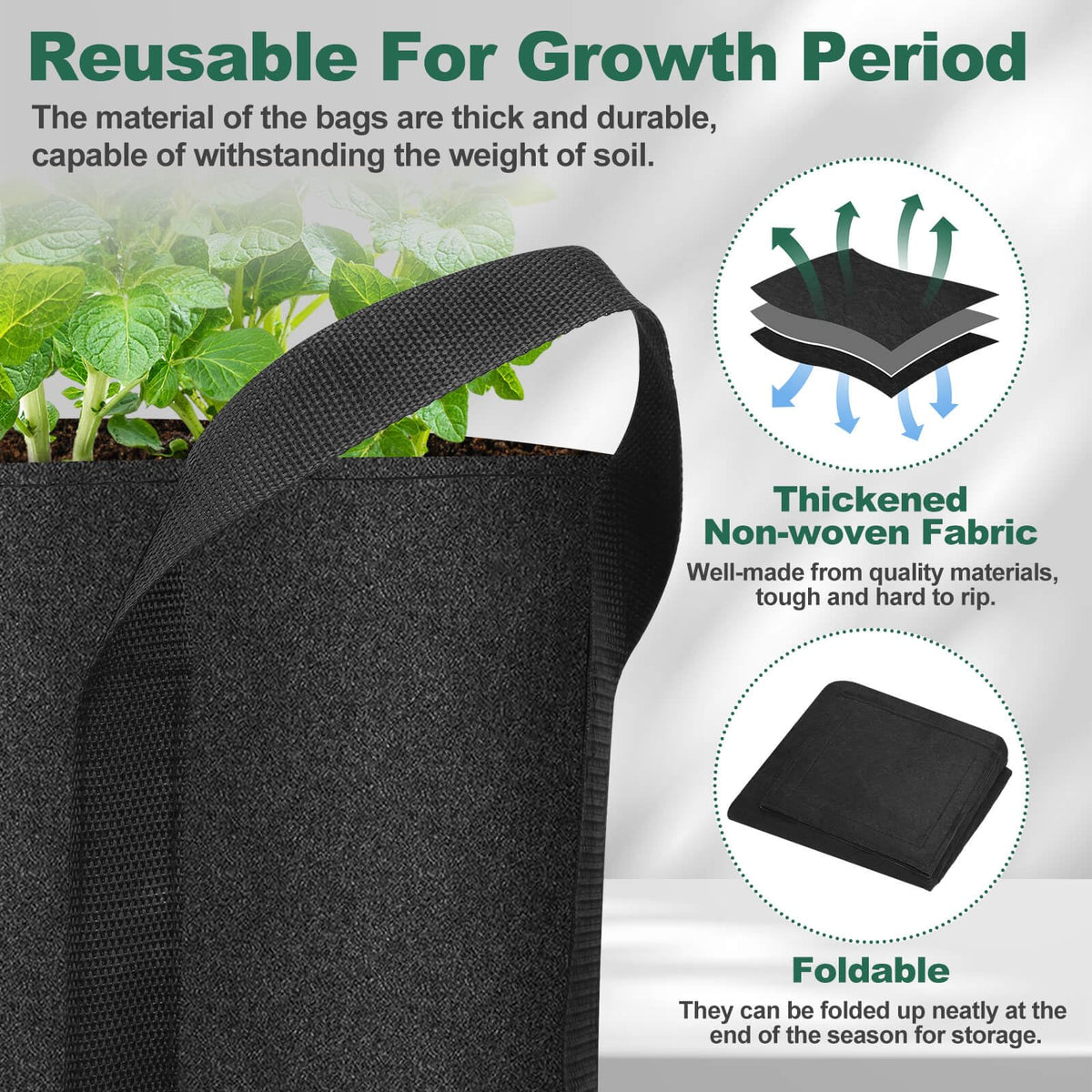 Lezmarket 2 Pack 10 Gallon Potato Grow Bags, Nonwoven Fabric Garden Planters with Reinforced Handle, Large Pots for Potato, Vegetable and Outdoor Plants
