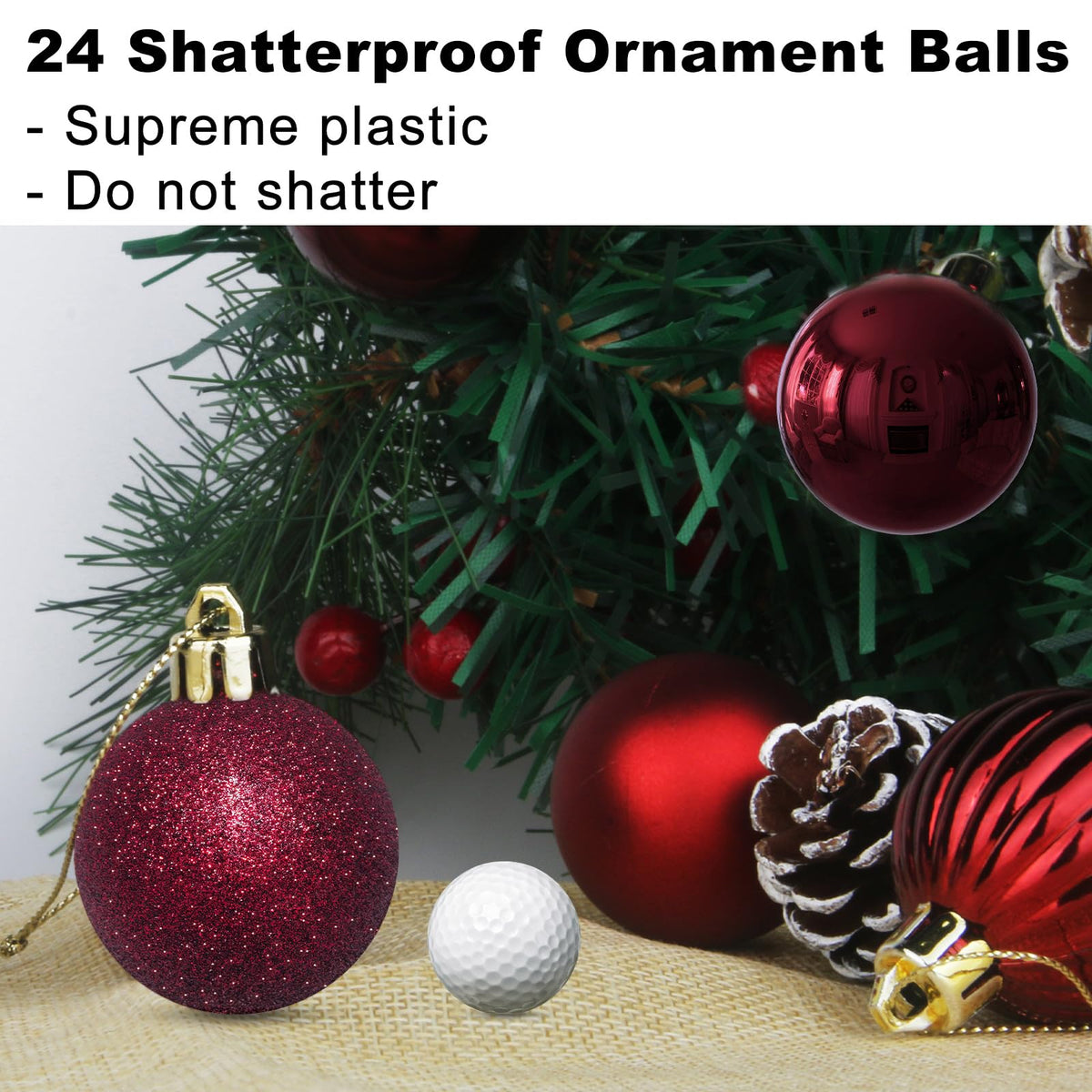 Maroon 3.2" Large Christmas Balls - Christmas Tree Decoration Ornaments Shatterproof Hanging Balls for Birthday Halloween Holiday Wedding Decorations Set of 24pcs