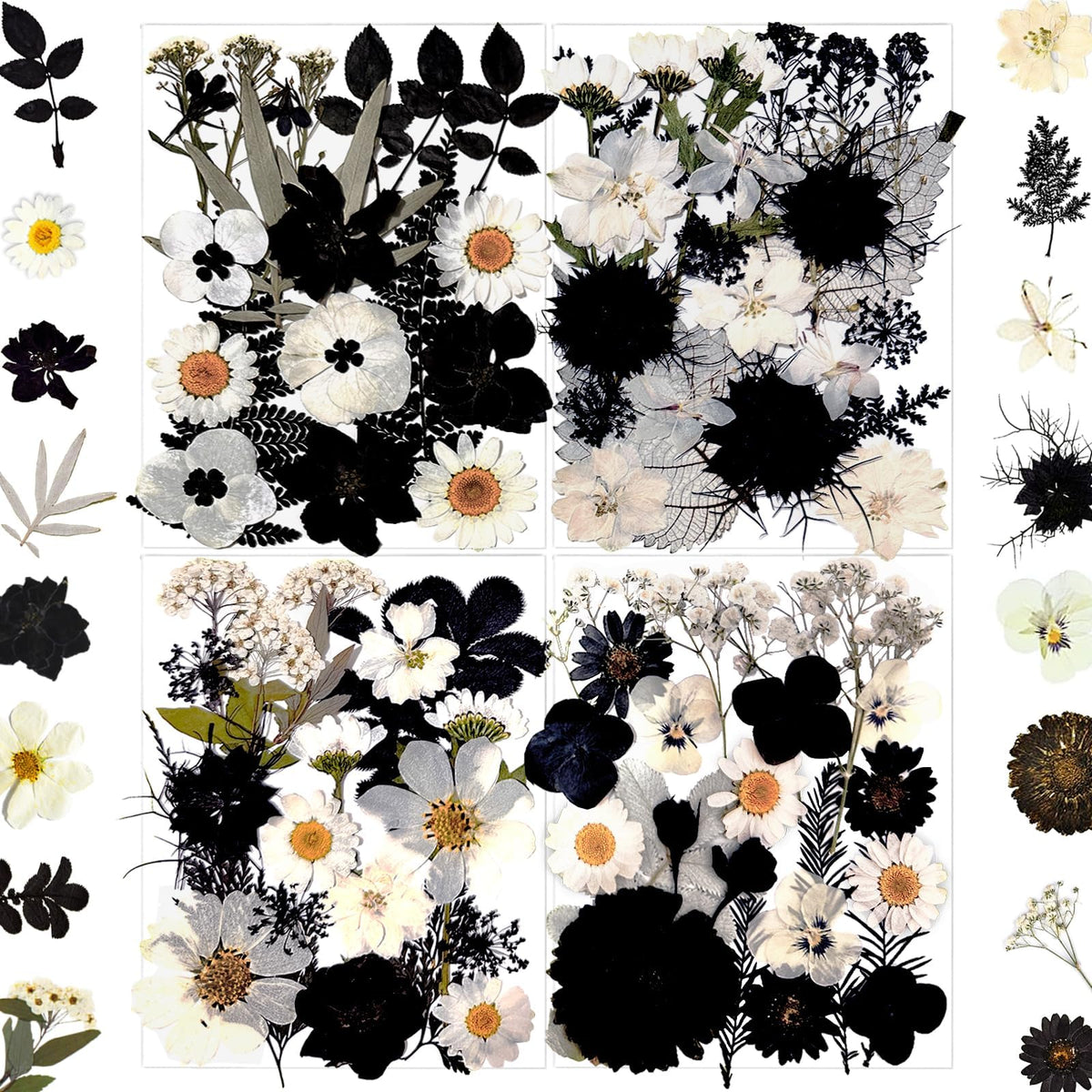 MIKIYA 90Pcs Black Pressed Dried Flowers for Resin Molds, Real Natural Bulk Dry Floral Leave for DIY Art Crafts, Epoxy Jewelry, Candle, Soap Making, Nails Decors Gifts
