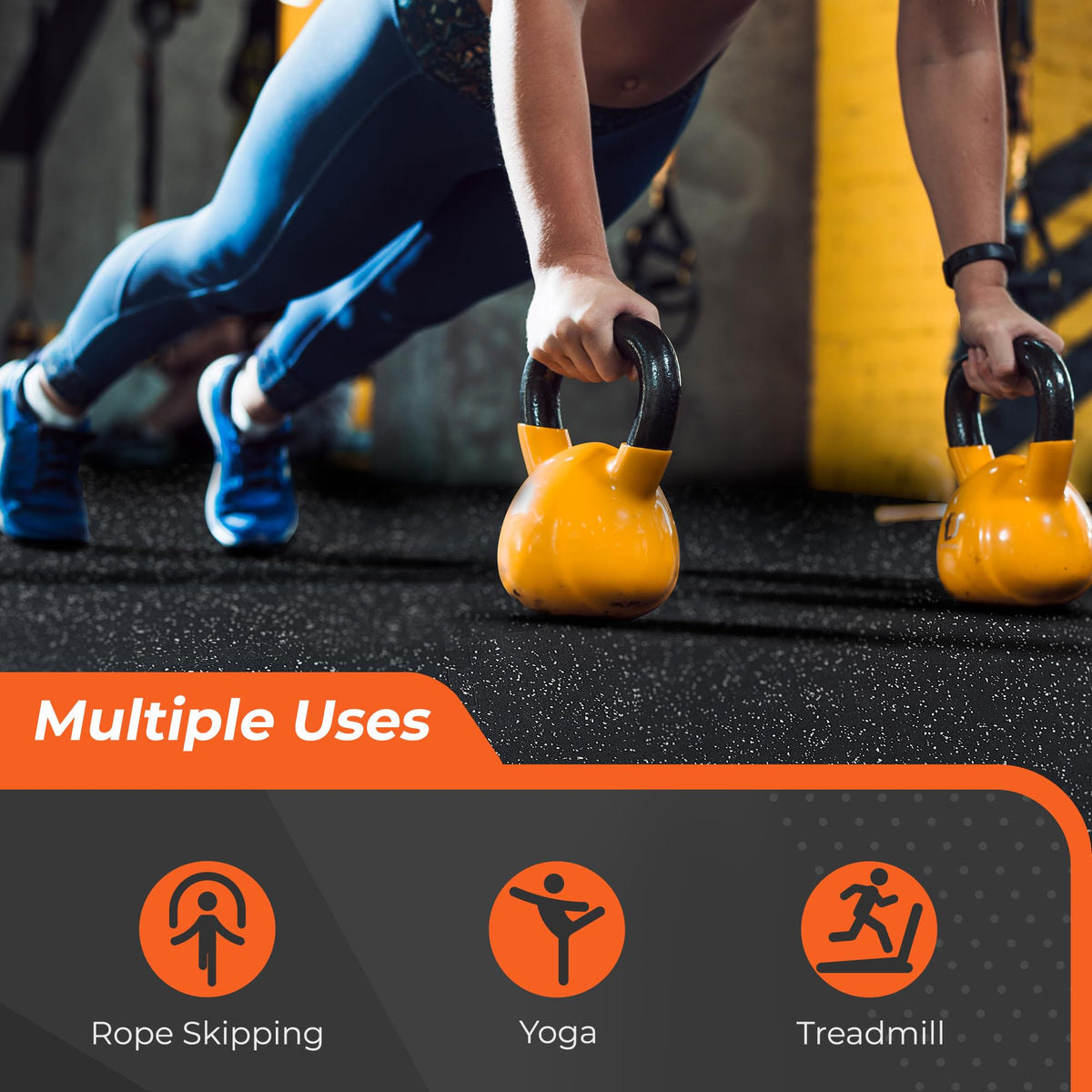 SUPERJARE 0.4'' Thick 12 Pcs 48 Sq Ft Rubber Top Exercise Equipment Mats, High Density EVA Foam Mats with Rubber Top, Interlocking Gym Flooring for Home Gym, Protective Workout Mat, Black/Grey