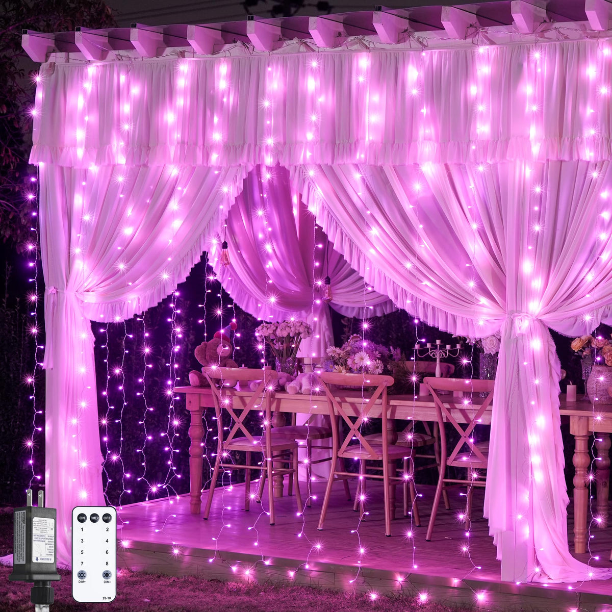 JMEXSUSS 300 LED Curtain Lights Plug in with Remote, Pink String Lights for Bedroom, Christmas, Window, Wall, Party, Teen, Girls' Room, Dorm, Valentine's Day Indoor Outdoor Decor, 9.8X9.8ft
