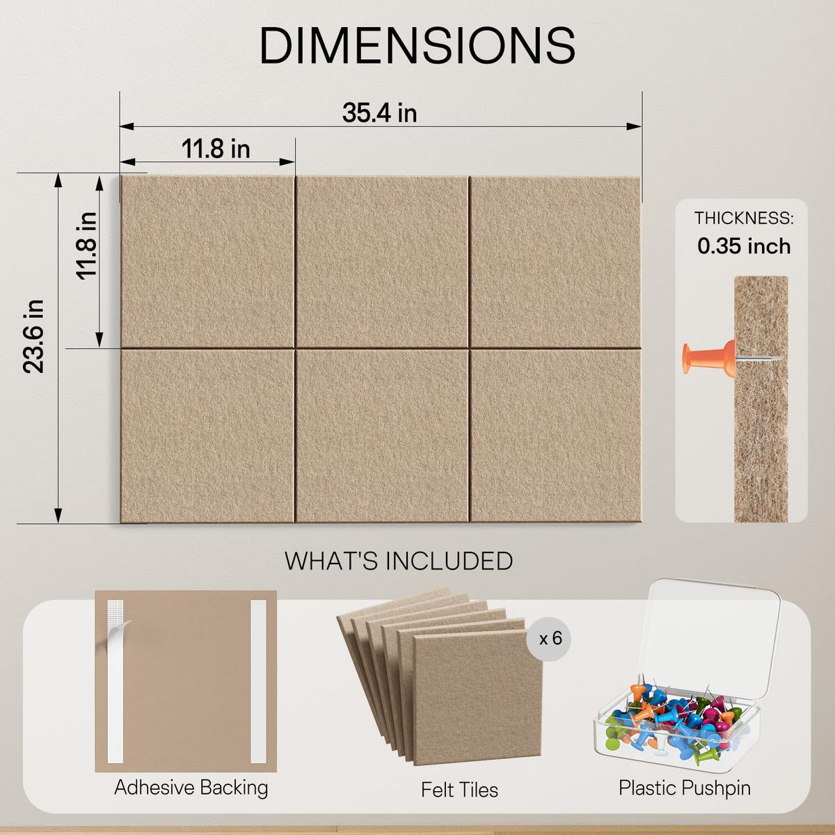 MaxGear Large Cork Board for Wall 36" x 24", Tan Bulletin Board, 6 Pack Felt Wall Tiles with Pushpins, Cork Boards for Office Pin Board Tack Board Cork Boards