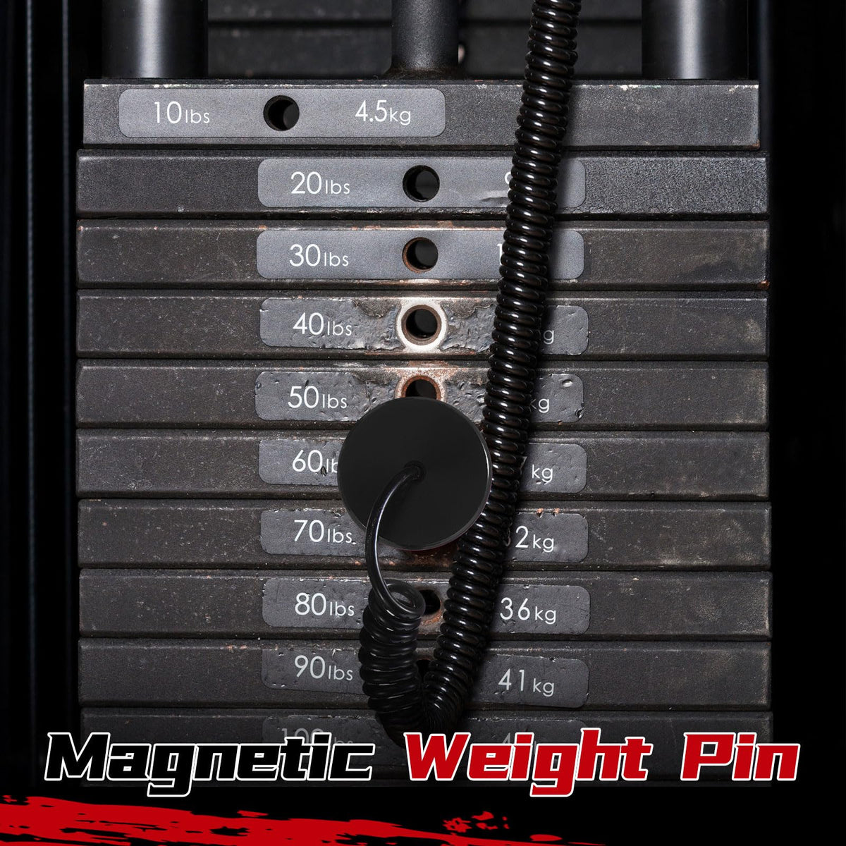 Lasnten 2 Pcs Weight Stack Pin Magnetic Universal Gym Weight Pin 0.4 inch Drop Set with Pull Rope for Plate Apertures Above 10.5 mm Heavy Duty (Black)