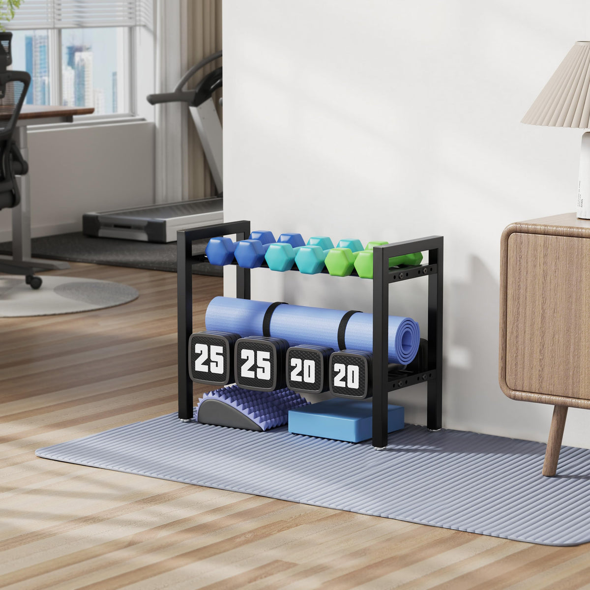 Dumbbell Rack 2-Tier 20 IN Length Adjustable Weight Rack For Home Gym Dumbbells Kettlebell (Rack Only)