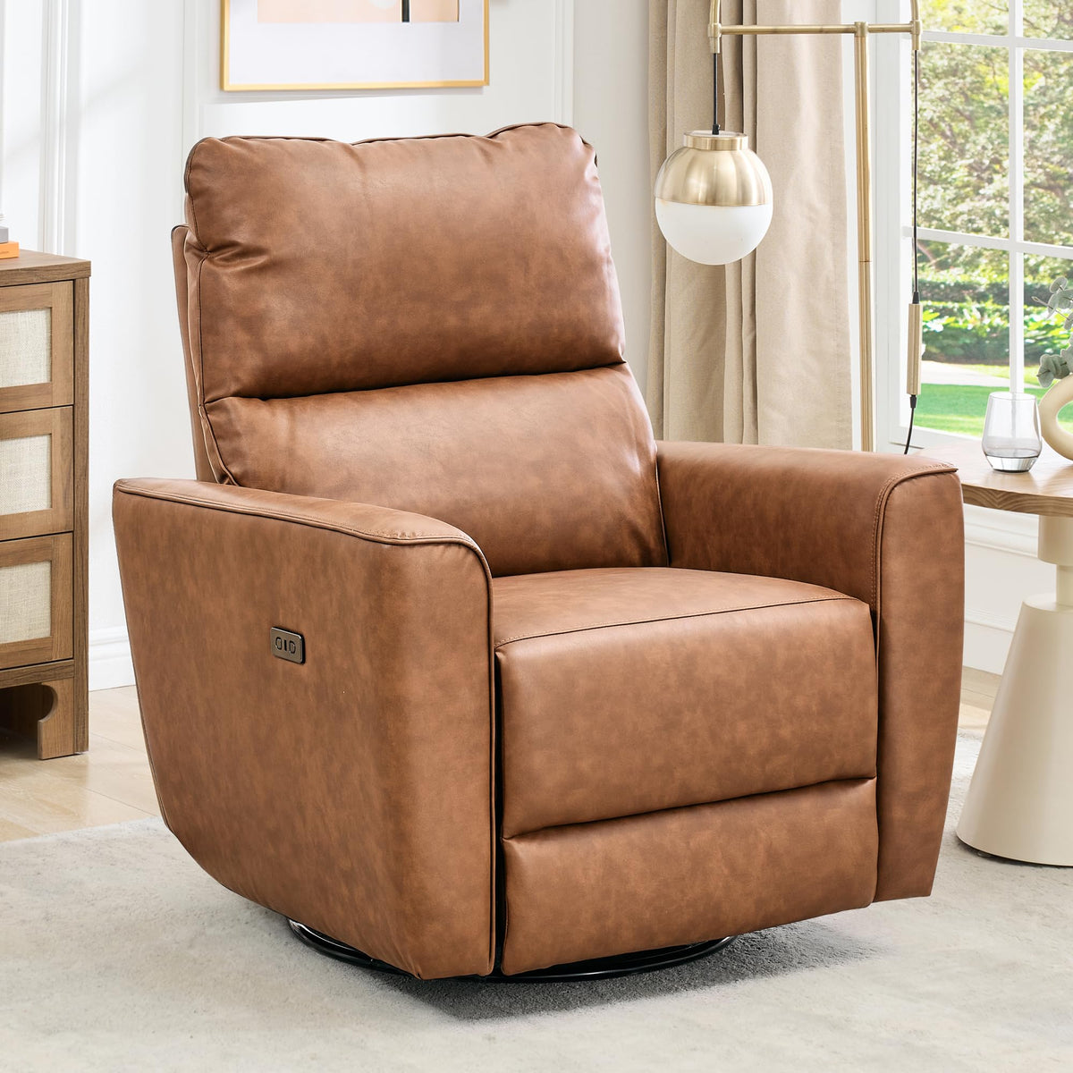 IDEALHOUSE Swivel Rocking Nursery Recliner Chair Rocker Recliner Glider Deep Seat PU Leather Sofa Chair with high Backrest for Nursery, Living Room, Bedroom & Home Movie Theater (Camel)