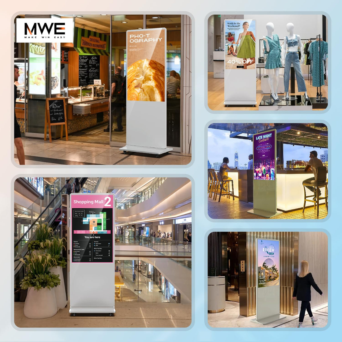 QIXZOCV MWE 43 Inch Digital Signage Touchscreen Kiosk LCD Screen Indoor Floor Standing Advertising Display Totem Interactive Display Poster Android System with Auto Media Player-White
