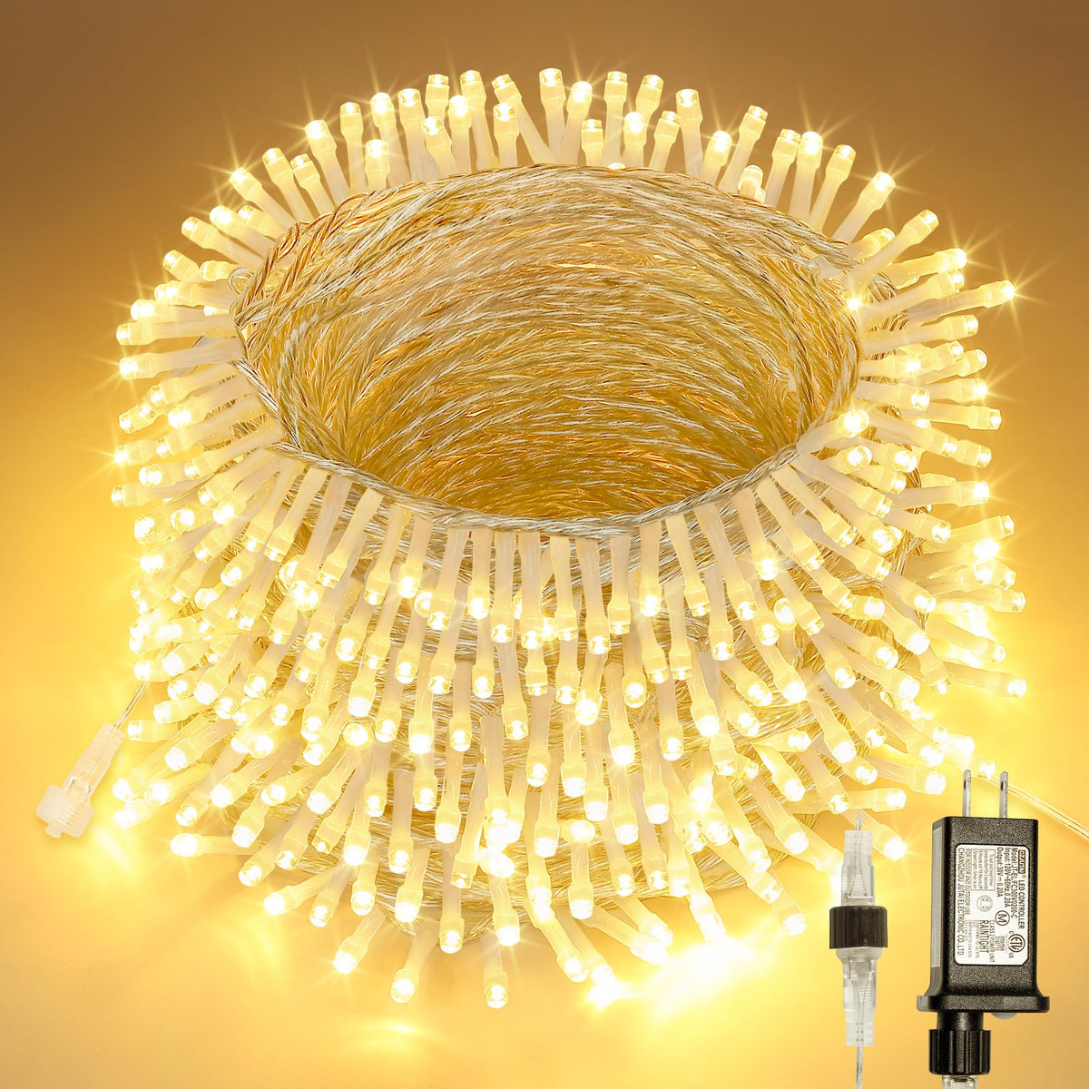 YOUNGAR 98FT String Lights Outdoor, 8 Modes Fairy Twinkle Christmas 200 LED Lights, 30V Plug-in for Tree, Home, Garden, Wedding, Party, Holiday Indoor Decoration, Warm White, Connectable
