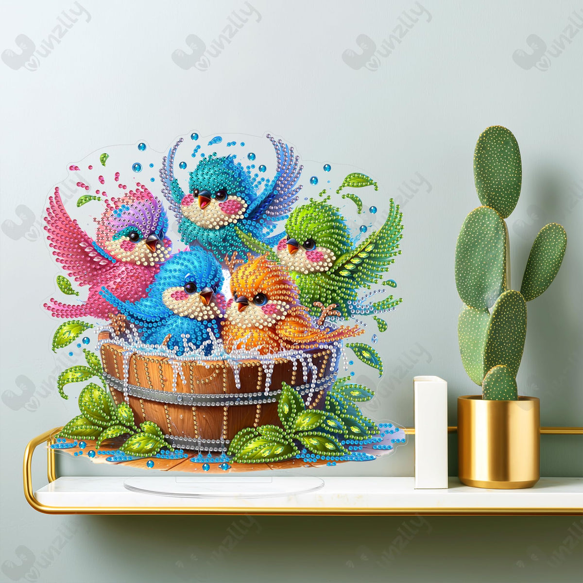 Yunzlly Stand Up Diamond Art Painting Kit, Desktop Gem Painting Ornament Kit for Adults, Tabletop Acrylic Diamond Board Painting (Happy Birds)