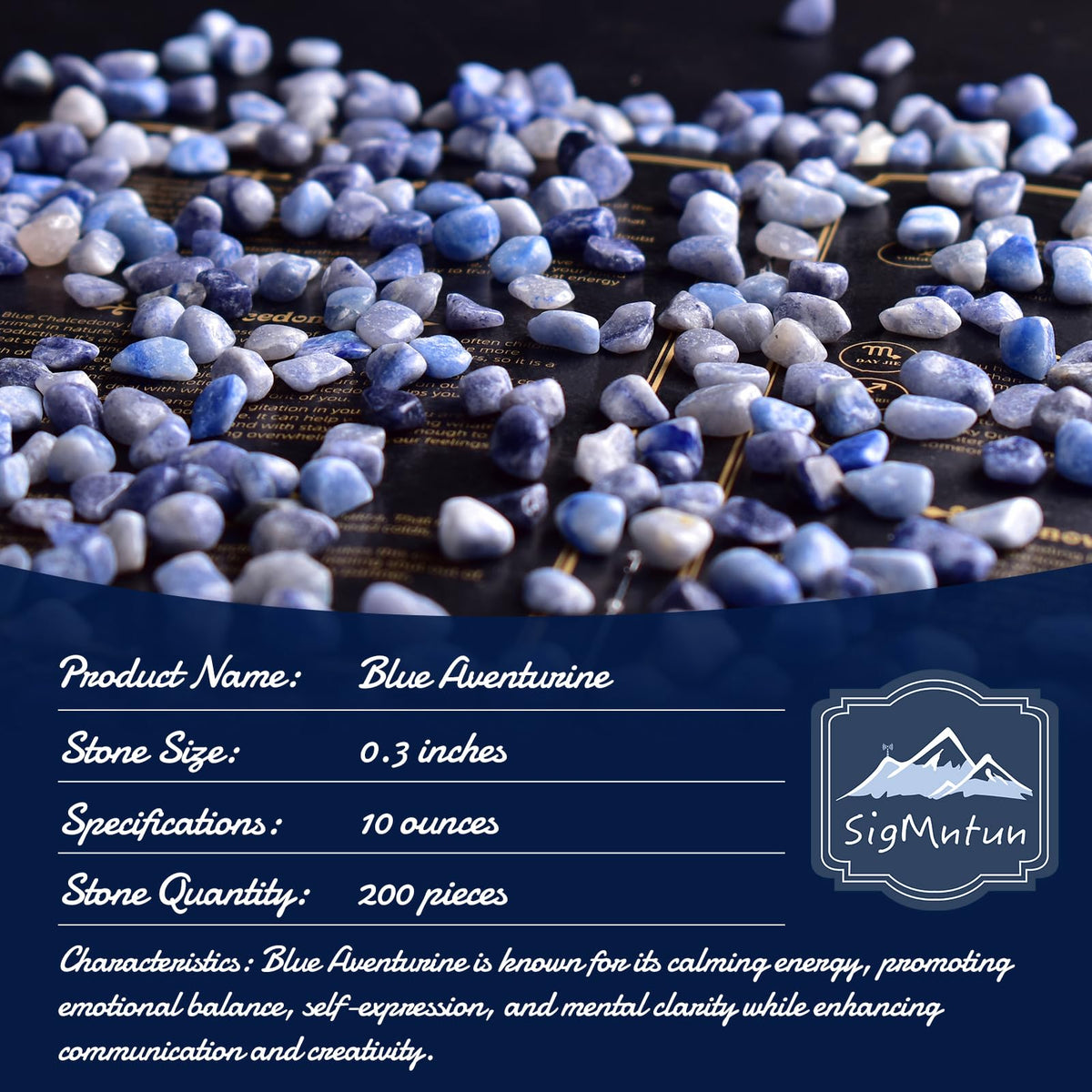 SigMntun Polished Blue Aventurine Crystal Chips 200 Pcs - 0.3" 10 oz Tumbled Stone Chips Crushed Sea Glass Stones Healing Reiki Crystal Making Home Decoration