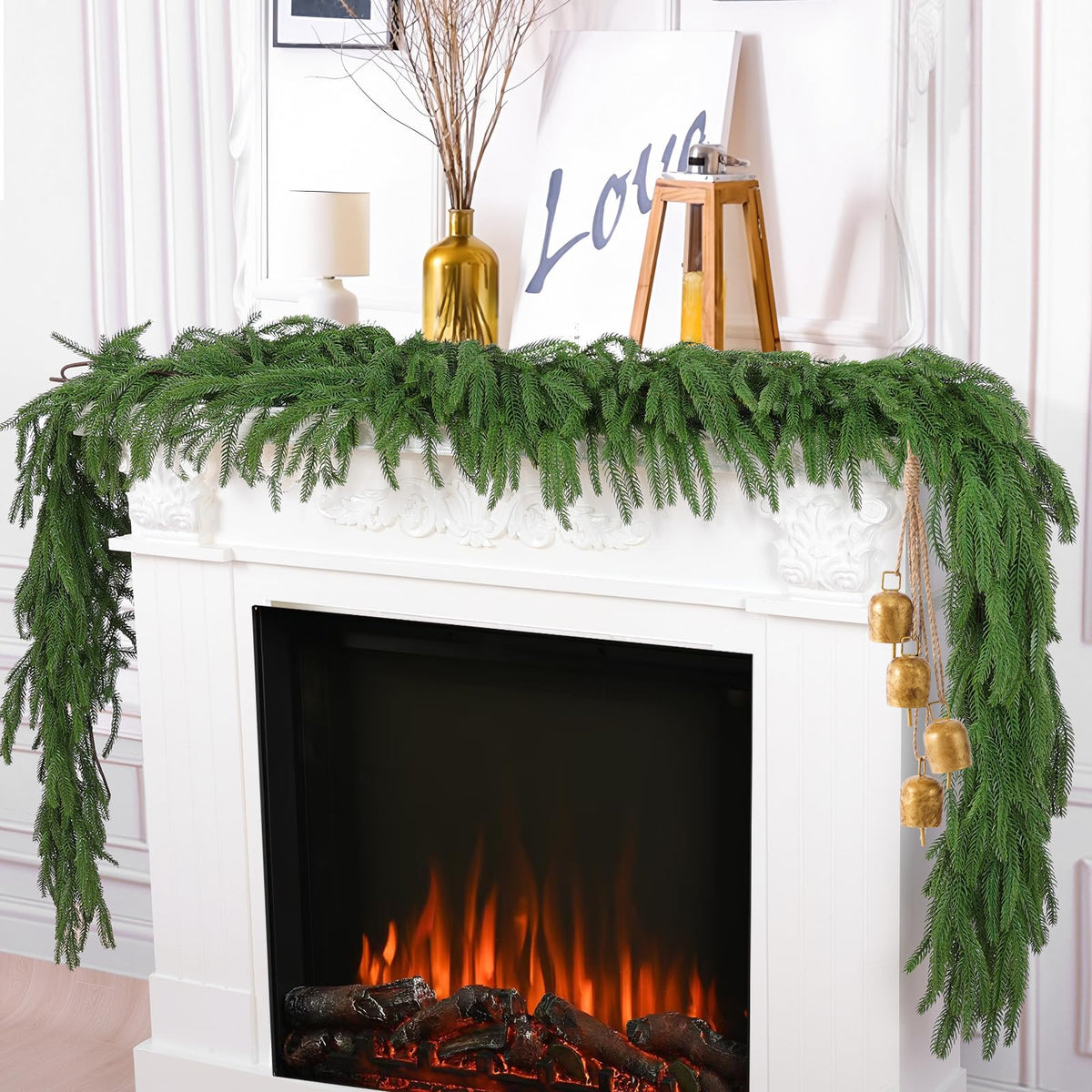 Hananona 2 Pcs 6 Ft Artificial Norfolk Pine Garlands, Real Touch Winter Pine Garland, Green Artificial Greenery Garland for Table, Mantle, Wall, Indoor, Outdoor Christmas Decorations (2, 6 FT)