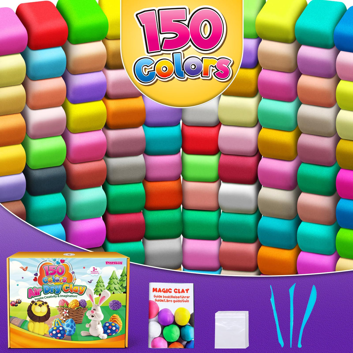 ESSENSON Air Dry Clay 150 Colors, Modeling Clay for Kids, DIY Molding Magic Clay for with Tools, Toys Gifts for Age 3 4 5 6 7 8+ Years Old Boys Girls Kids