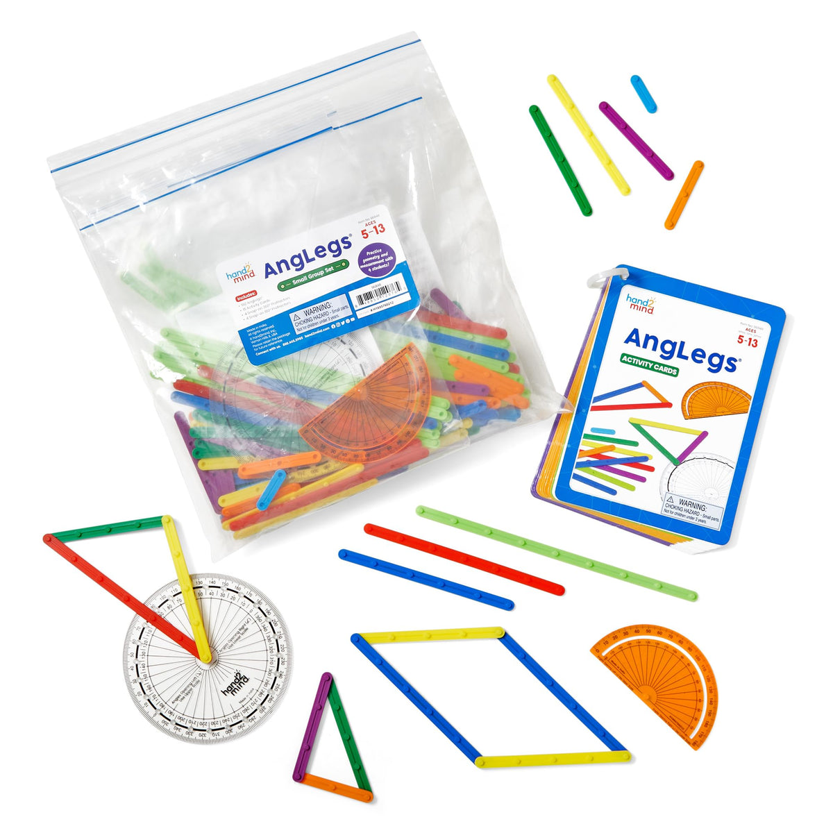 hand2mind AngLegs Small Group Set with 8 Protractors, Geometry Manipulatives, Geometric Shapes for Classroom, Montessori Math Materials, Math Teaching Tools, 4th Grade Math Manipulatives for Kids