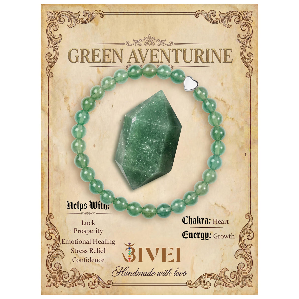 Bivei 6mm Green Aventurine Crystal Stretch Bracelets for Women, Handmade Natural Stone Beaded Bracelet, Yoga Protection Jewelry Gift