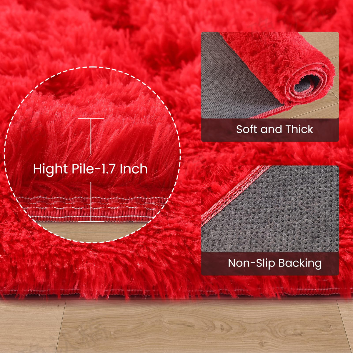 GREFFY Soft Runner Rugs for Bedroom, 2x6 Ft Hallways Modern Plush Red Shag Carpet, Non Slip Dorm Bedside Shaggy Rug for Living Room, Indoor Long Nursery Kids Girls Teen Room Aesthetic Home Decor