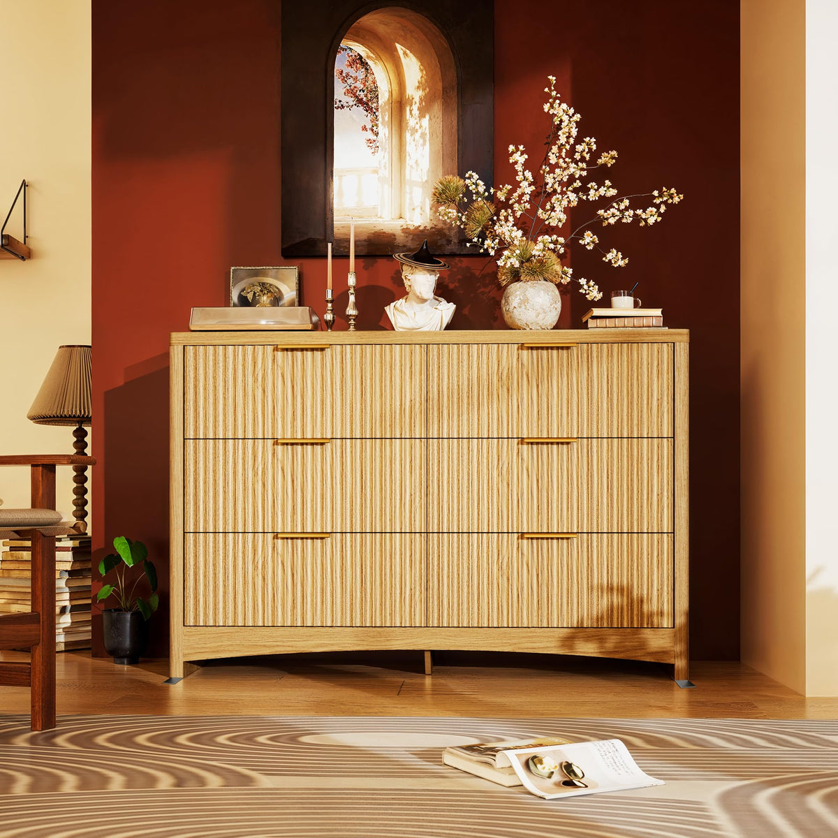 Marsail 6 Drawer Wooden Dresser with Smooth-Glide Drawers, Modern Storage Solution for Bedrooms, Living Rooms, and Hallways, Featuring Large Capacity and an Elegant Natural Wood Finish, Natural Oak