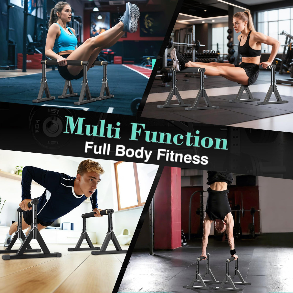10-14'' Wooden Parallel Bar and Dip Bar with Adjustable Height and Non-Slip Handles, Rock-Free Fitness Equipment for Handstands, L-Sits, Gymnastics and Strength Training for Home Gym, 600lbs Capacity