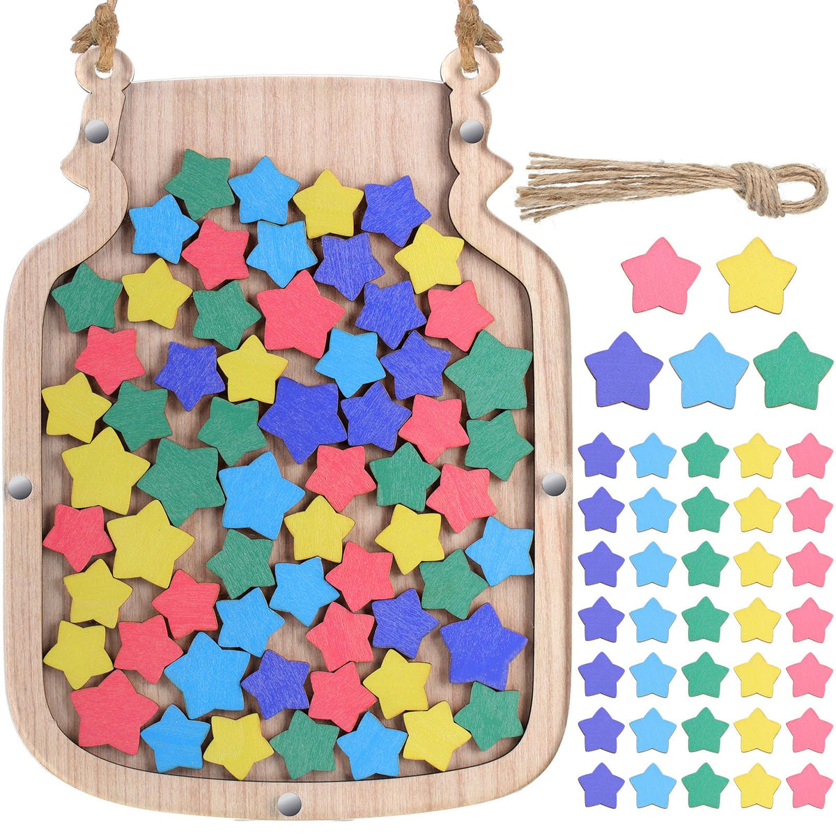 Zhanmai 11.57 x 8.66" Classroom Reward Jar for Kids Behavior Chart for Classroom Star Reward System Hanging Wooden Home Behavior Jar for Boys Girl Management Board Tools Incentive(Star,Wood)