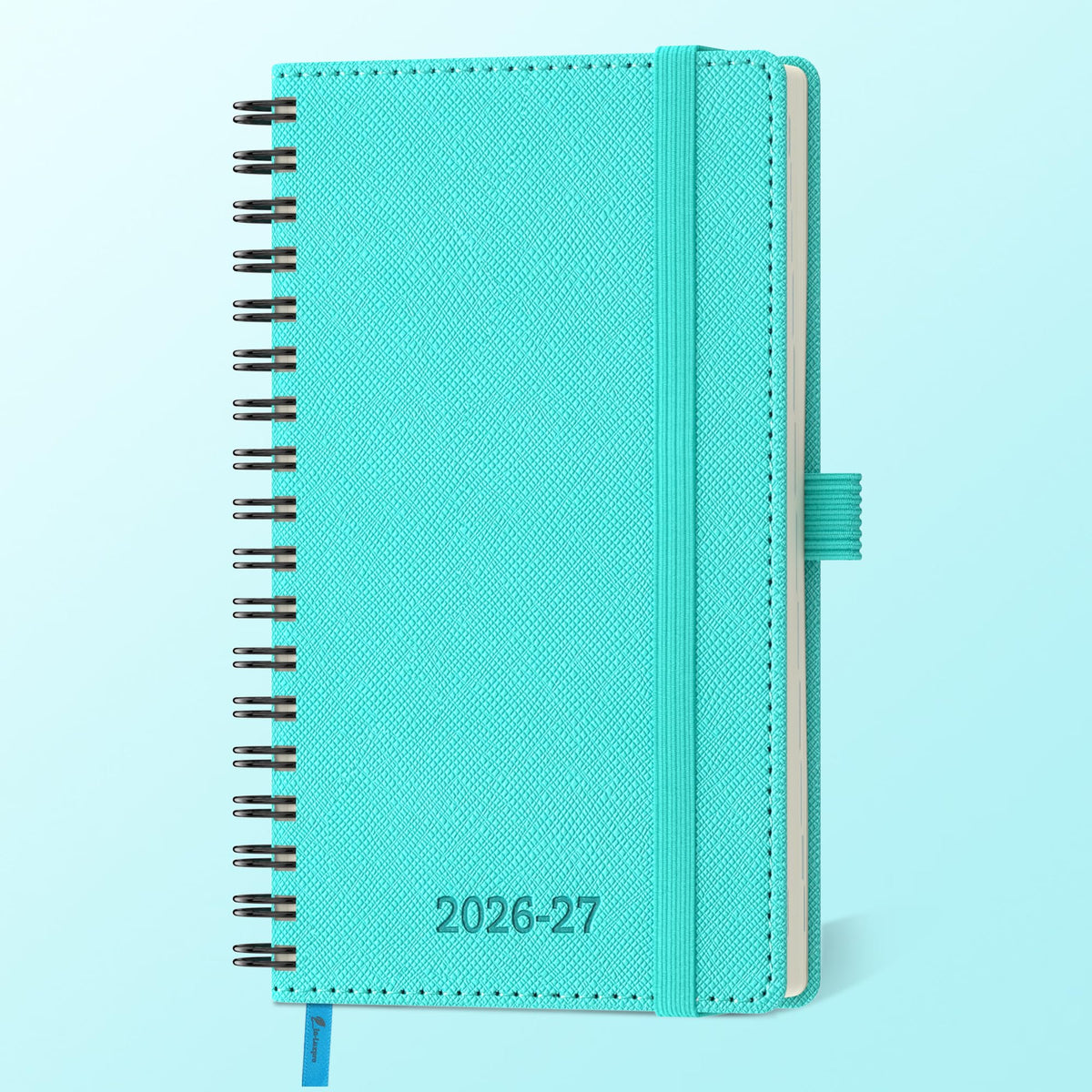 IN-LUXPRO Planner 2026-2027 Daily Weekly and Monthly,6.5"x3.75",18 Months Spiral Bound Calendar Agenda with Self-adhesive Pen Holder,2026 Academic Plan with Vegan Leather Soft Cover,Light Blue