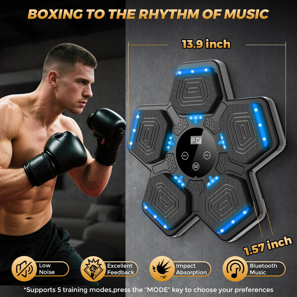 LOLBOX 2025 Music Boxing Machine for Adults and Kids, Smart Bluetooth Boxing Training Equipment with Gloves Wall Mounted, Workout Punching Machine for Home,Office and Gym