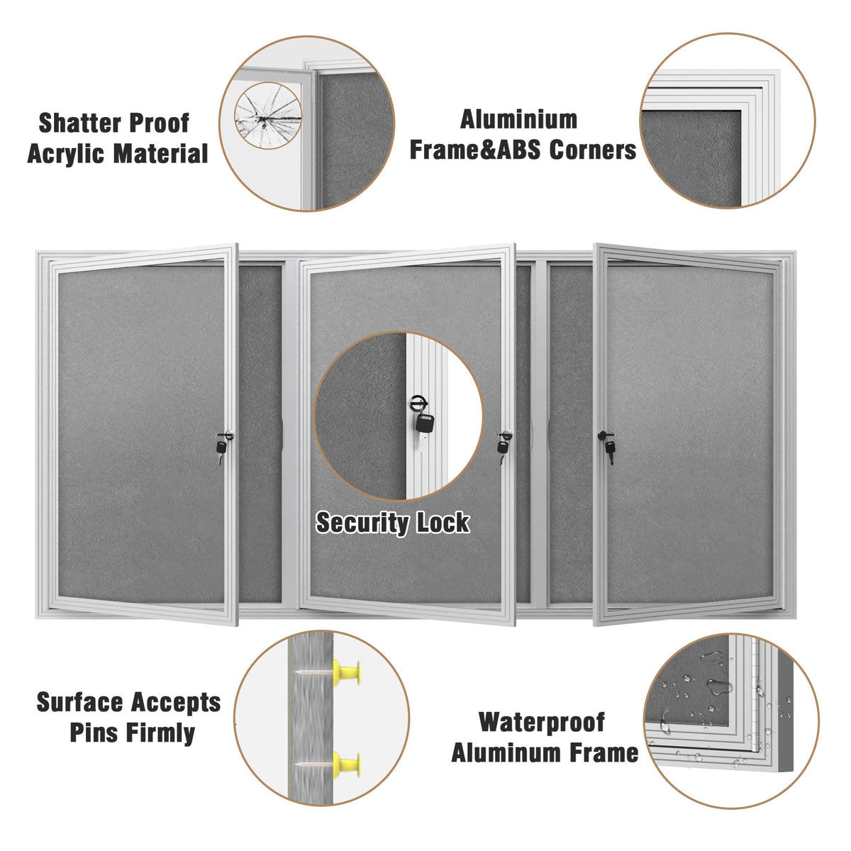 Mifuro 70"x34" Enclosed Bulletin Board, Outdoor Lockable Weather-Resistant Aluminum Cork Noticeboard for School & Office, Silver Frame w/Grey Flet