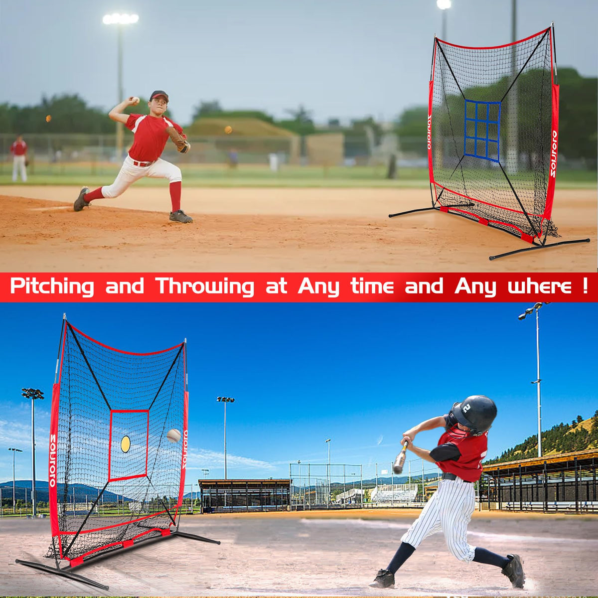 Zonlolo 6 x 6 FT Baseball Net with 3 Diffferent Targets, Portable Practice Net for Batting，Hitting，Pitching and Throwing,Compact Package with Small Carrying Bag，Great for Kids !