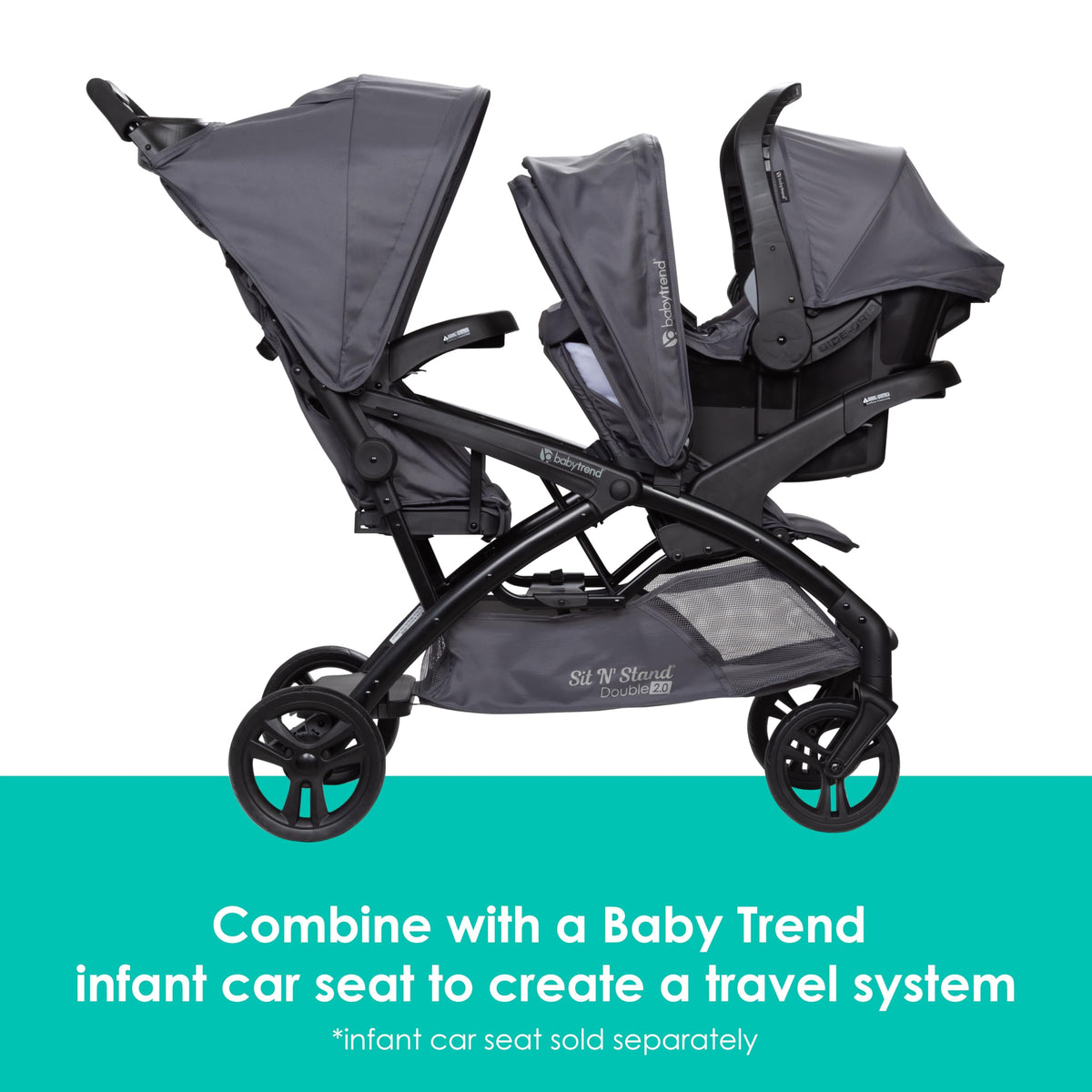 Baby Trend Sit N' Stand® Double 2.0 Stroller, Dash Grey