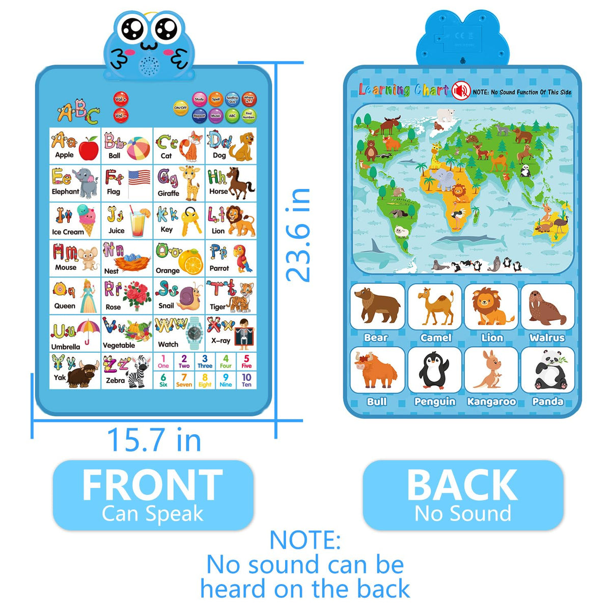 Educational Alphabet Wall Chart: Learning Poster with Music ABCs 123s Talking Games - Interactive Activity Toy Birthday Gift for Toddlers Preschool Kids Ages 3 4 5 Years Old Classroom Room Decor(Blue)