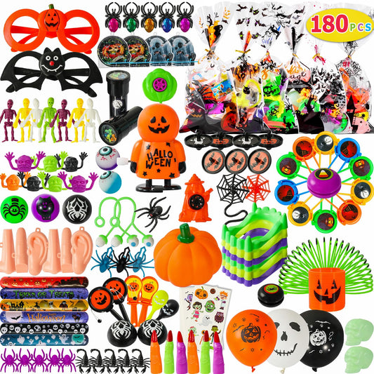 Max Fun 180pcs Halloween Party Toys Assortment for Kids Halloween Party Favors Prizes Box Toy Assortment Classroom (Large 180pcs party favors)