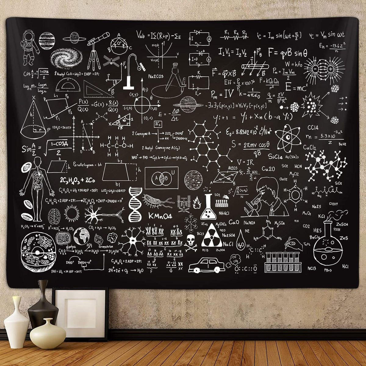 Classroom Tapestry for Science Lab Backdrop Decorations, Math Science Theme Table Cloth Tapestries Wall Hanging for Bedroom College Dorm Living Room School Decor 60X40", Education Poster Blanket