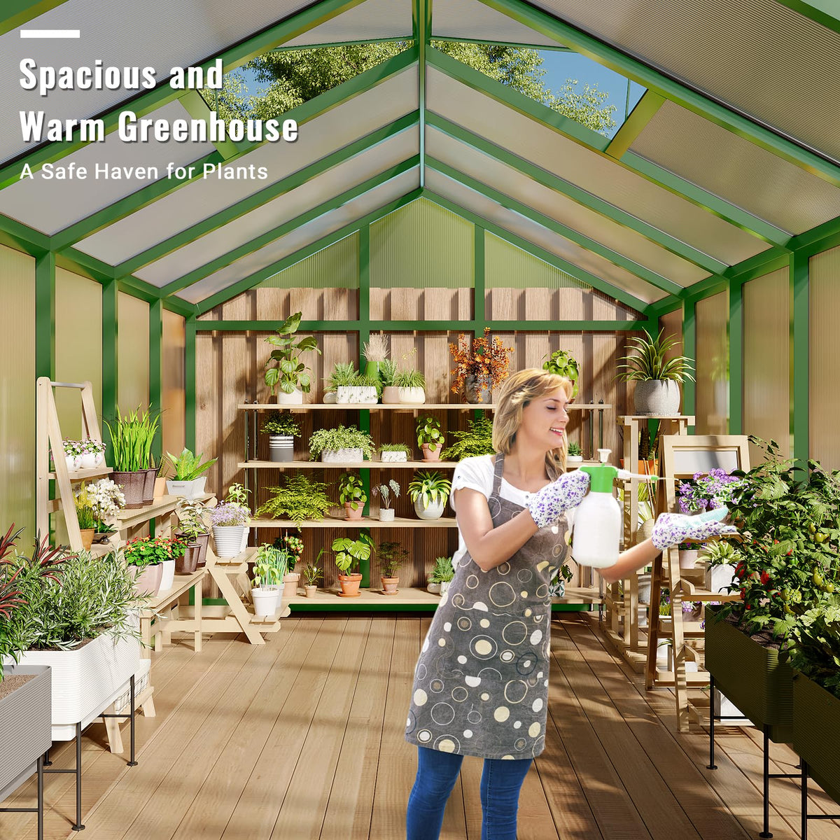 GarveeTech 8X12 FT Greenhouse, Polycarbonate Garden Greenhouse for Outdoors,Aluminum Frame Green House with Lockable Door and Adjustable Roof Vent, Ideal for Backyard Patio and Outside Growing