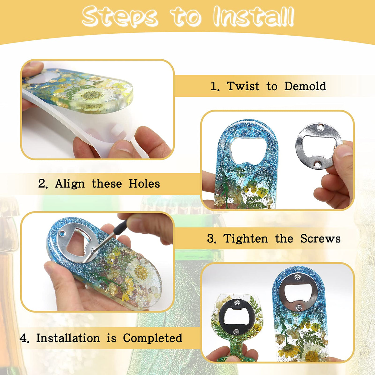 Bottle Opener Resin Molds, Lovppy Beer Opener Silicone Molds, Epoxy Resin Casting Molds, Beer Spanner Kit with Screwdriver and Patch, DIY Jewelry Craft Mold for Bottle Opener Keychain Wine Corkscrew