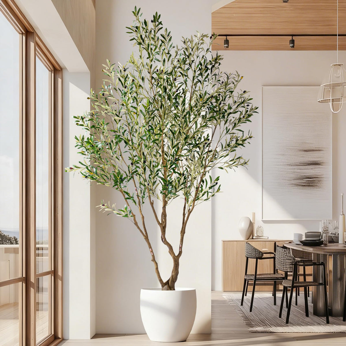 7ft Faux Olive Tree with Pot & Moss Artificial Olive Plant Fake Olive Tree for Home Decor, Large Indoor Artificial Trees Faux Plants Indoor Durable Artificial Trees for Living Room/Office