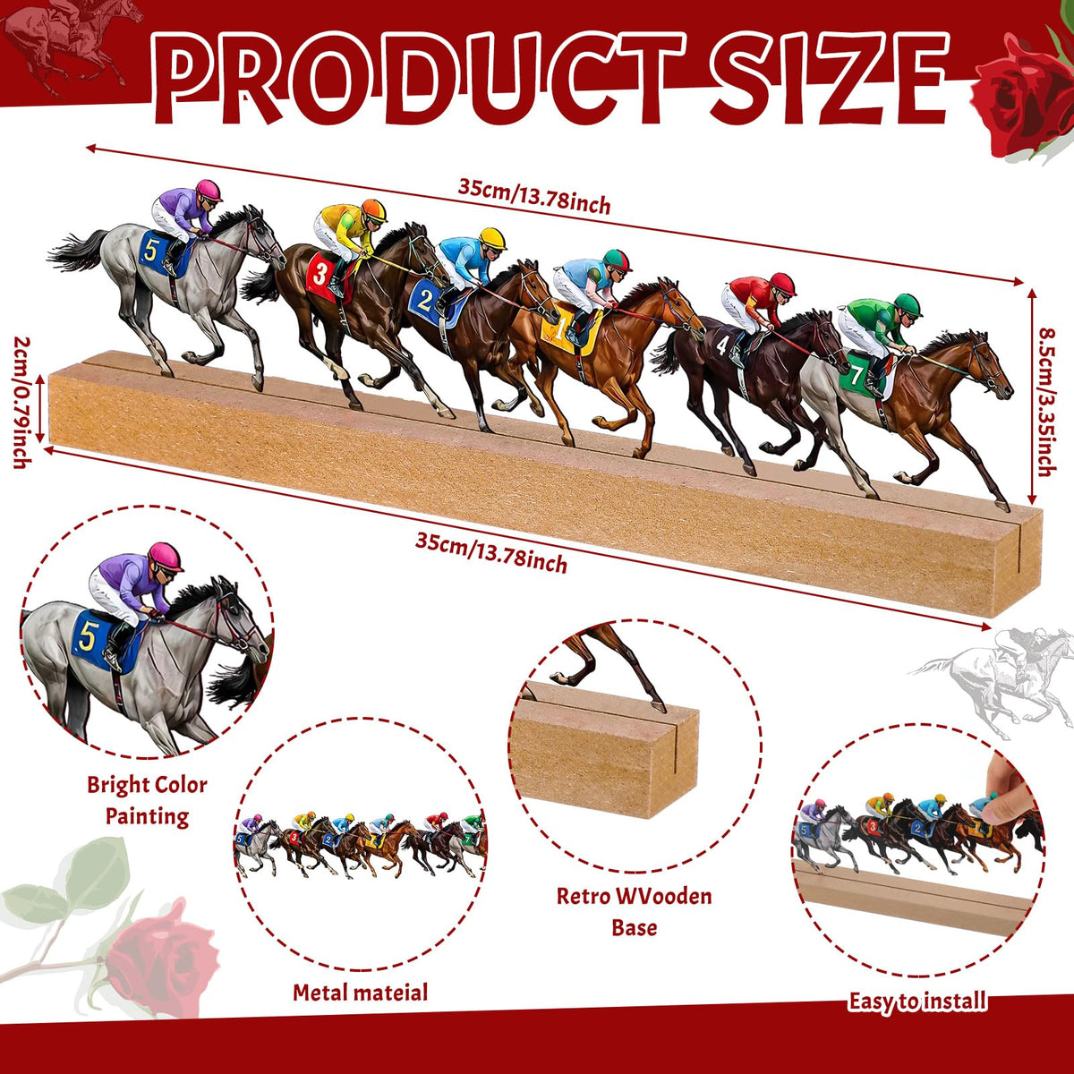 Yaocom Derby Party Decorations Metal Horse Racing Tabletop Sign Derby Birthday Decorations Horse Racing Table Centerpieces for Tiered Tray Office Home Shelf Mantel Indoor