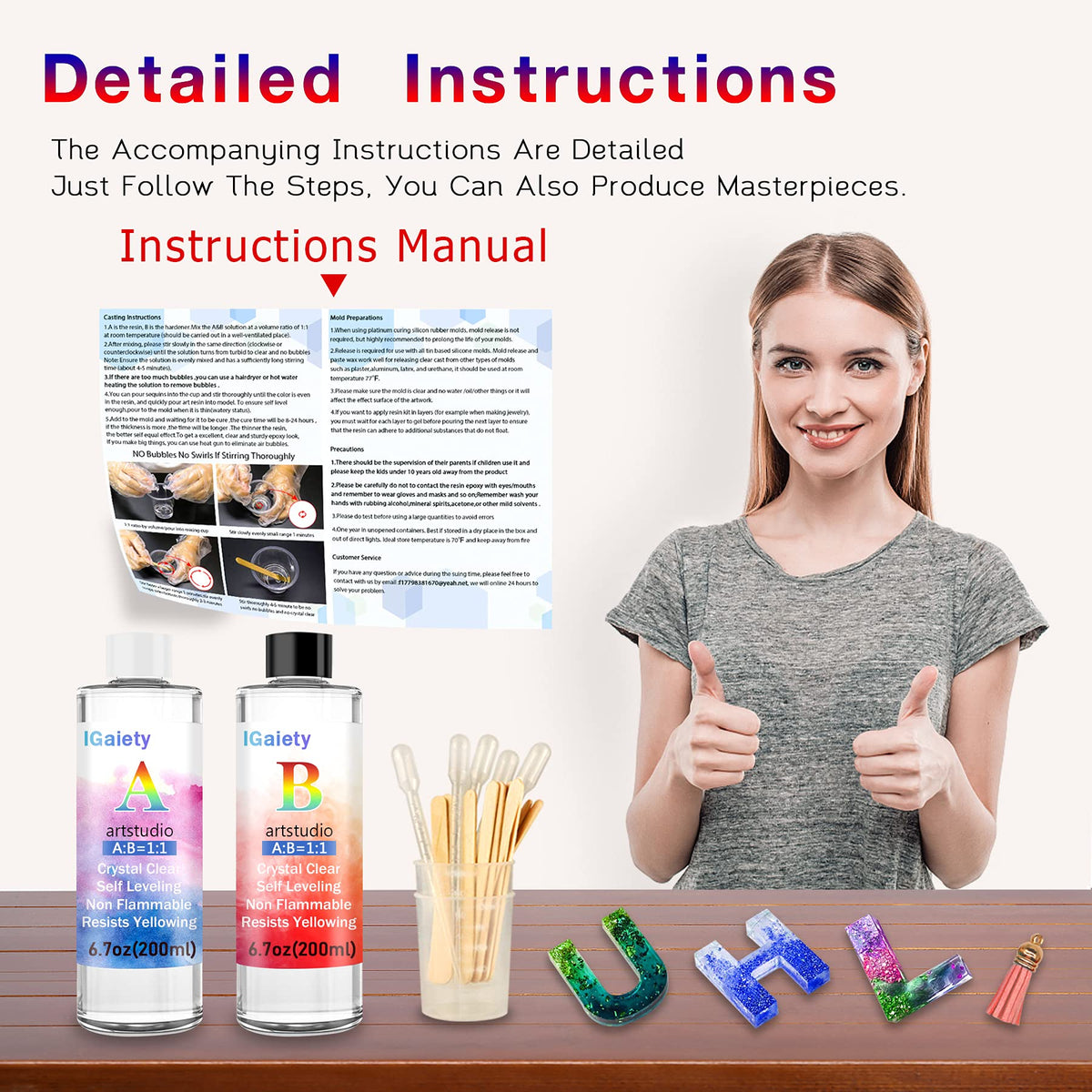 IGaiety Letter Molds Backward Alphabet Mold Starter Kit 206 pcs Silicone Number Molds Epoxy Resin Mold with Accessories for Resin Beginner Jewelry Keychain Craft Making Casting Large Set