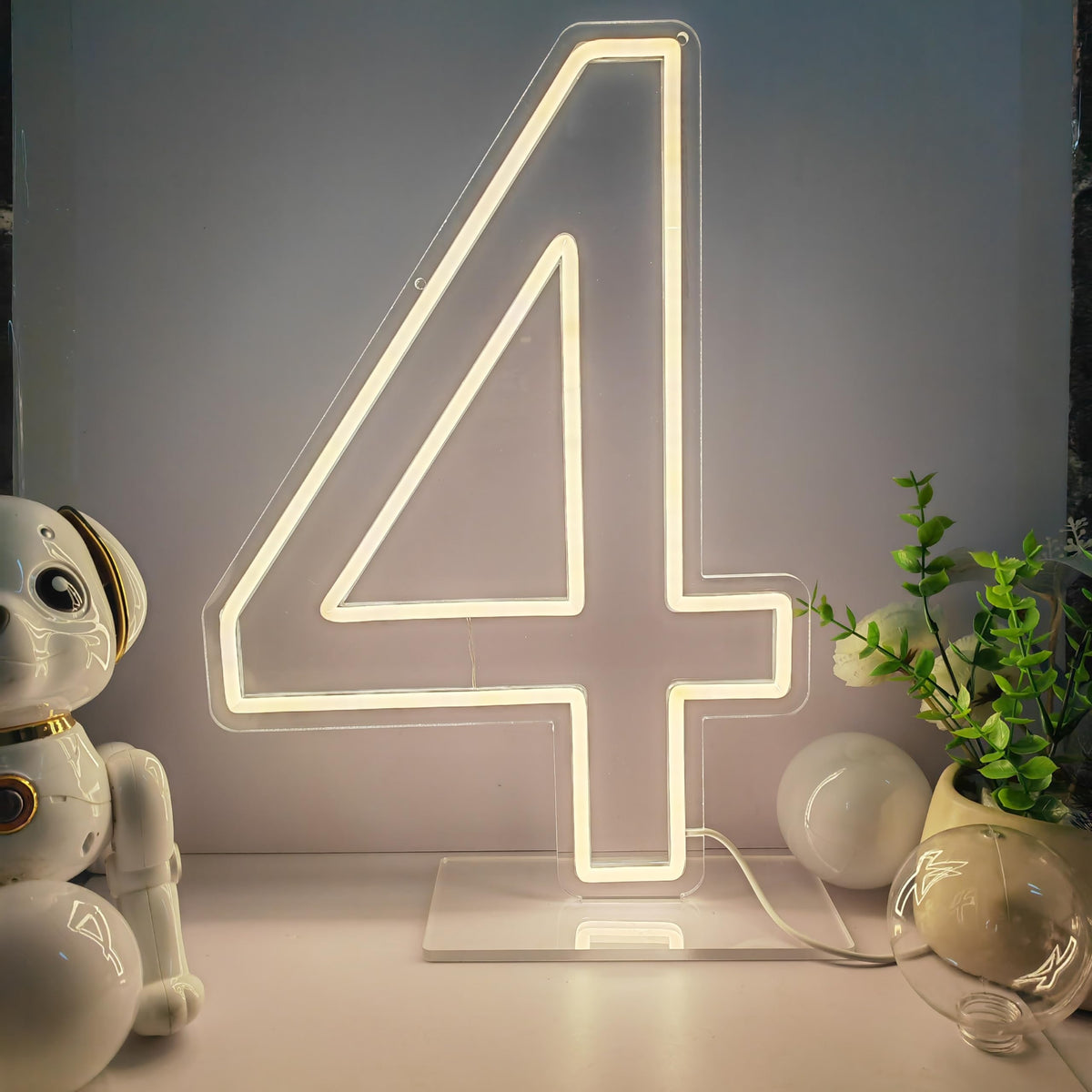 Neon Signs Number 4 Birthdays Decor Neon Lights Party USB Plus Battery Case Light up your baby's birthday with our Neon Number Four Sign (Number 4-Warm White)