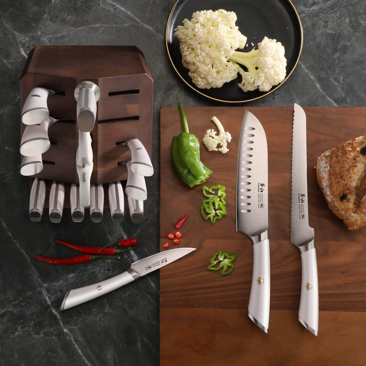 Cangshan ELBERT Series German Steel Forged Knife Block Sets (17-Piece, White)