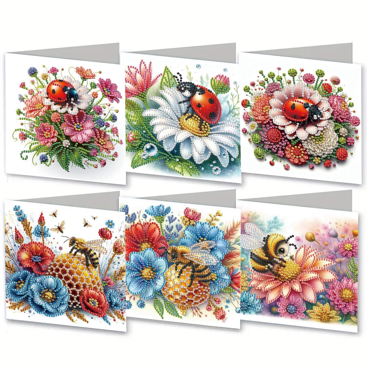 MaiYiYi 6 Pack 5D DIY Bee Diamond Art Greeting Cards Ladybug Diamond Painting Greeting Cards Flowers Diamond Art Cards for Family Friends Holiday Birthday