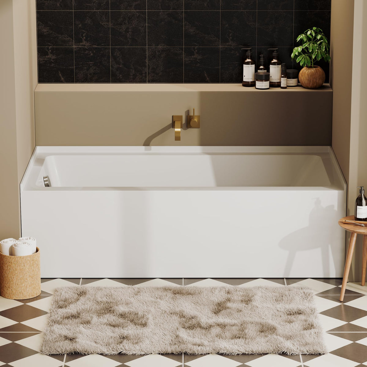 DeerValley 60" x 30" Alcove Acrylic Bathtub, Left Drain Integrated Apron Soaking Bath Tub, Ergonomic Deep Soak Tub with Pop-Up Drain and Integrated Overflow System, White, DV-1T0195L