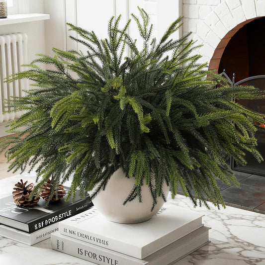 12Pcs Christmas Norfolk Pine Stems, 24'' Long Artificial Evergreen Norfolk Pine Branches, Real Touch Greenery Picks, Faux Floral Branch for Mantel DIY Xmas Home Decoration Indoor Christmas Decor