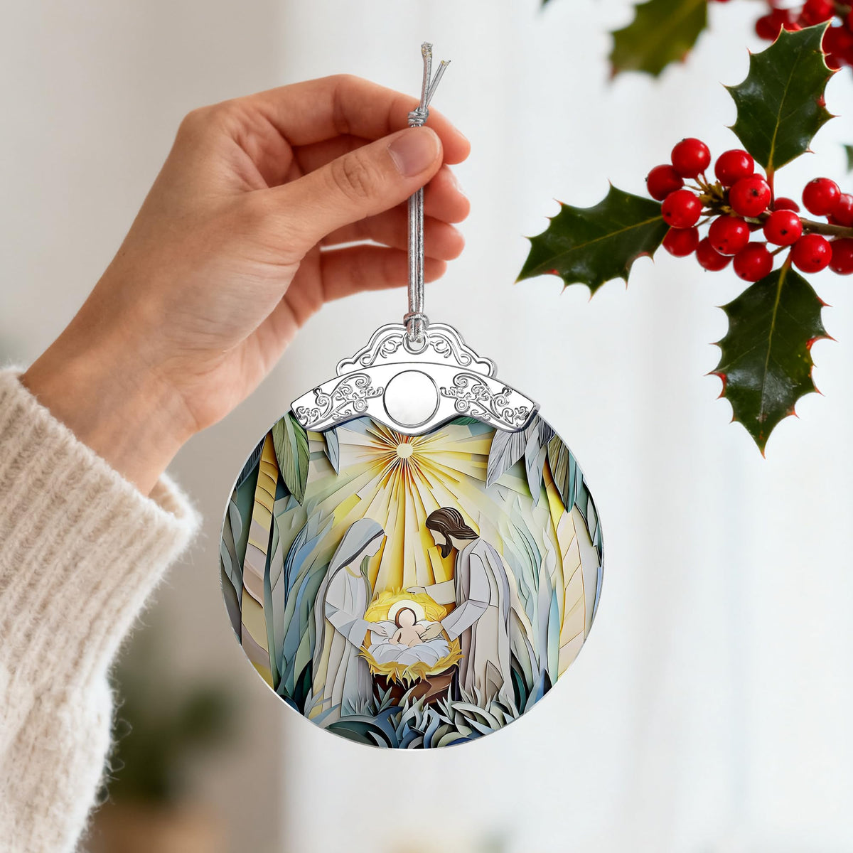 Nativity Scene Christmas Ornament, Jesus Birth Christmas Ornament, Holy Family Decoration, Religious Decor, Christian Holiday Decor, Christian Gifts, Religious Gifts, Gift Exchange, Gift Idea
