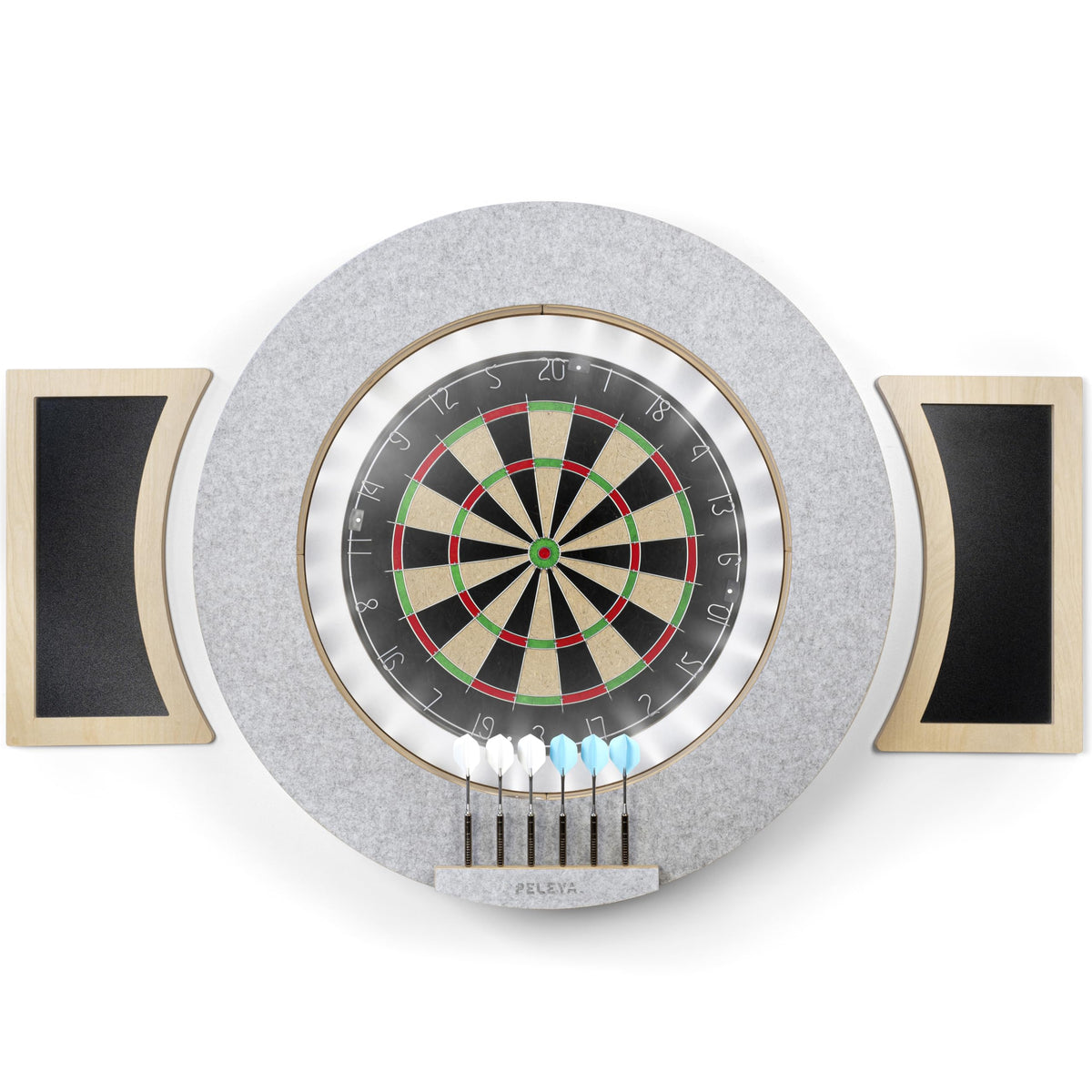 Dart Board Cabinet Set with LED Light; Bristle Dartboard, Built in LED Light, Darts and Chalkboards