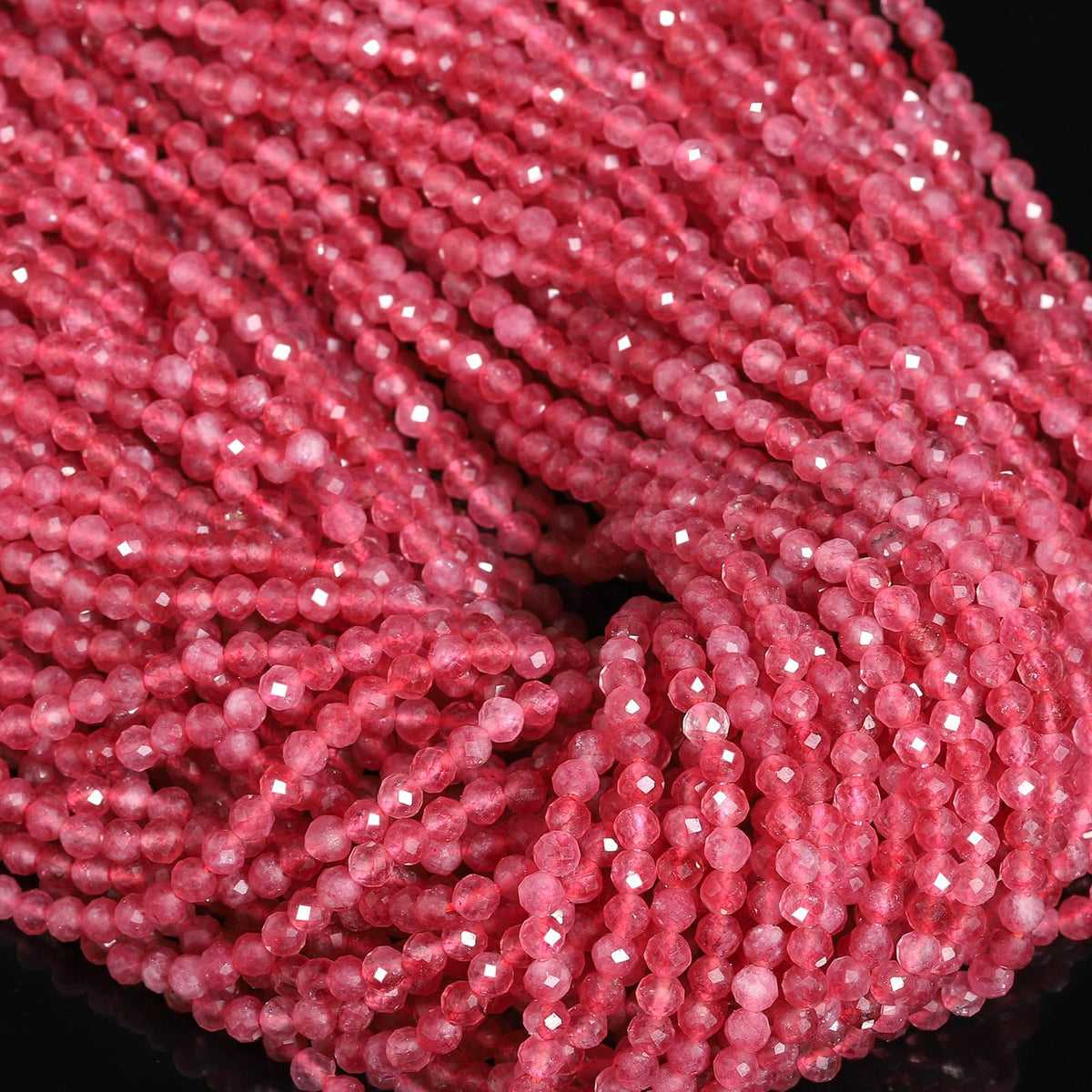 Song Xi 180pcs 2mm Natural Pink Tourmaline Gemstone Beads Faceted Round Loose Stone Beads for Jewelry Making (1 Strand)
