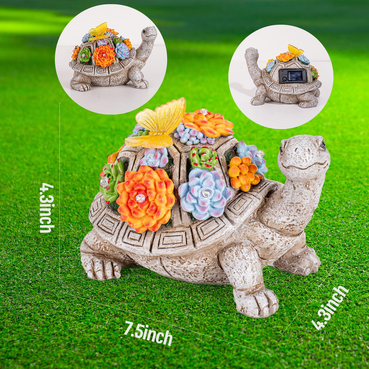 YDKOJGW Solar Garden Outdoor Statues with Succulent and 7 LED Lights - Lawn Decor Tortoise Statue for Patio, Balcony, Yard Ornament - Unique Housewarming Gifts (Gray Turtle)