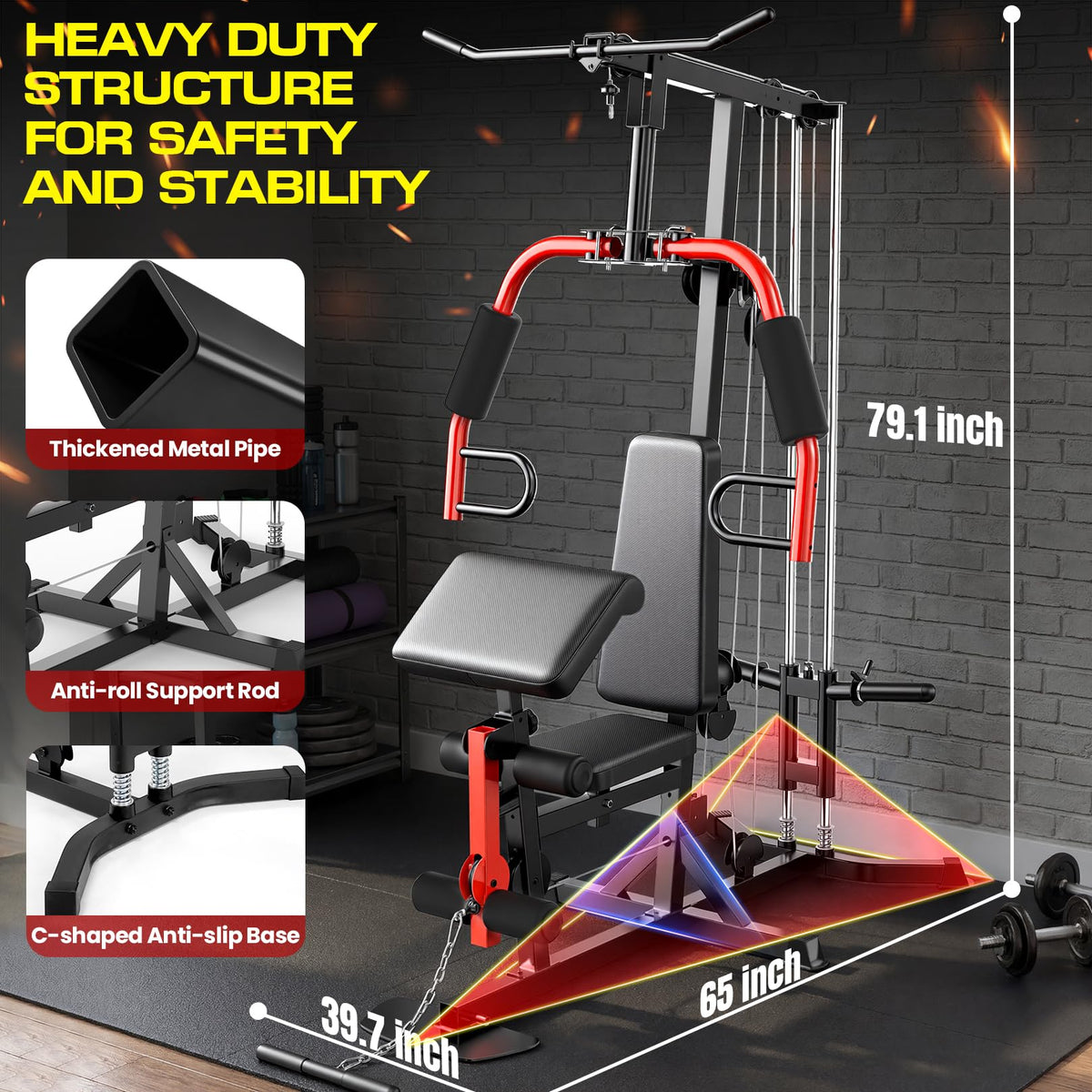 OPPSDECOR Home Gym, Workout Station with High/Low Pulley System, Multifunctional Home Gym Equipment, Exercise Equipment for Full Body Strength Training, Weight Machine with PEC Fly & Chest Press