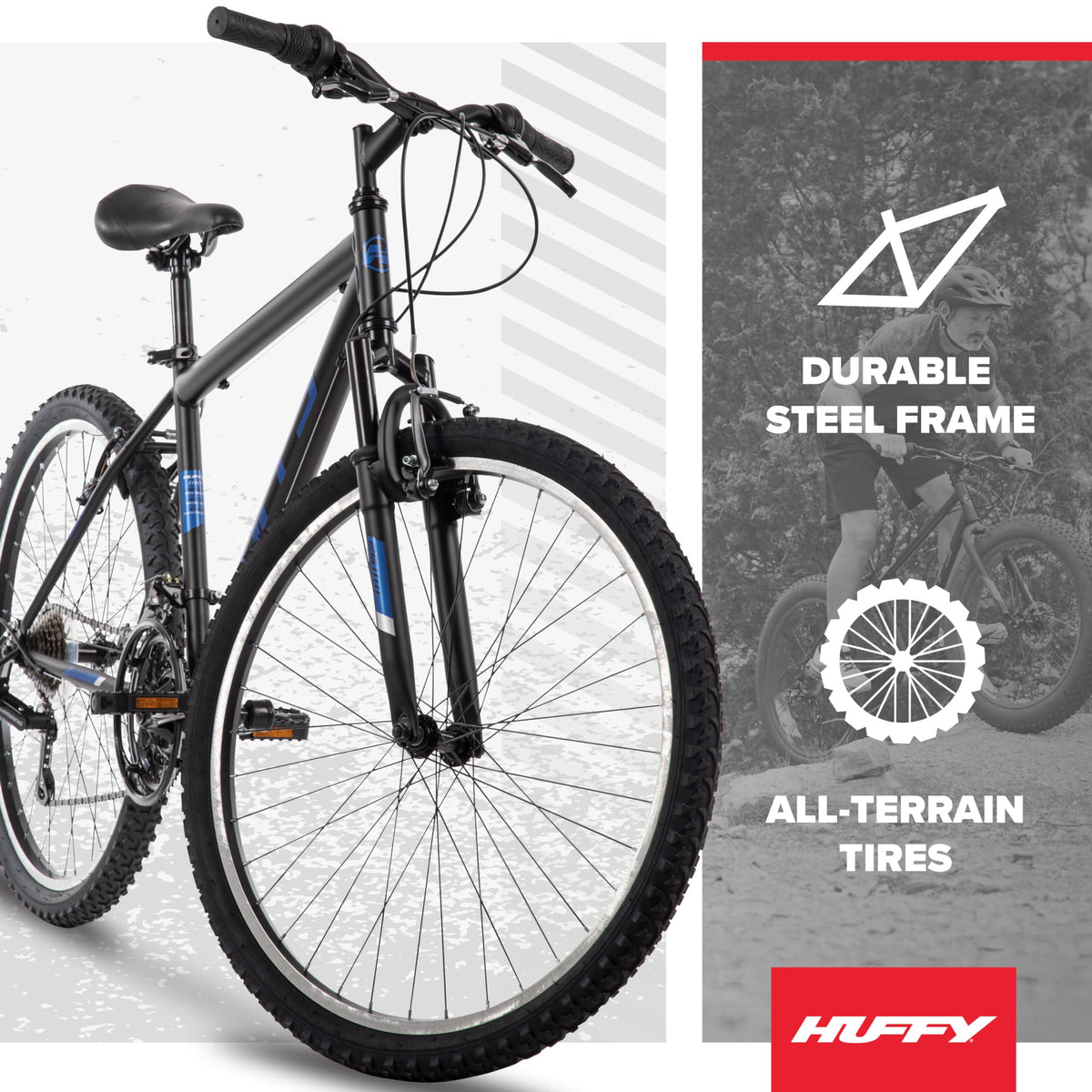 Huffy Stone Mountain Mens 26 Inch Mountain Bike, Matte Black Frame, 21-Speed Shimano Twist Shifting, Front Suspension, Comfort Saddle | 20"/24"/26" Sizes, 6-21 Speeds, Dual Suspension Available |