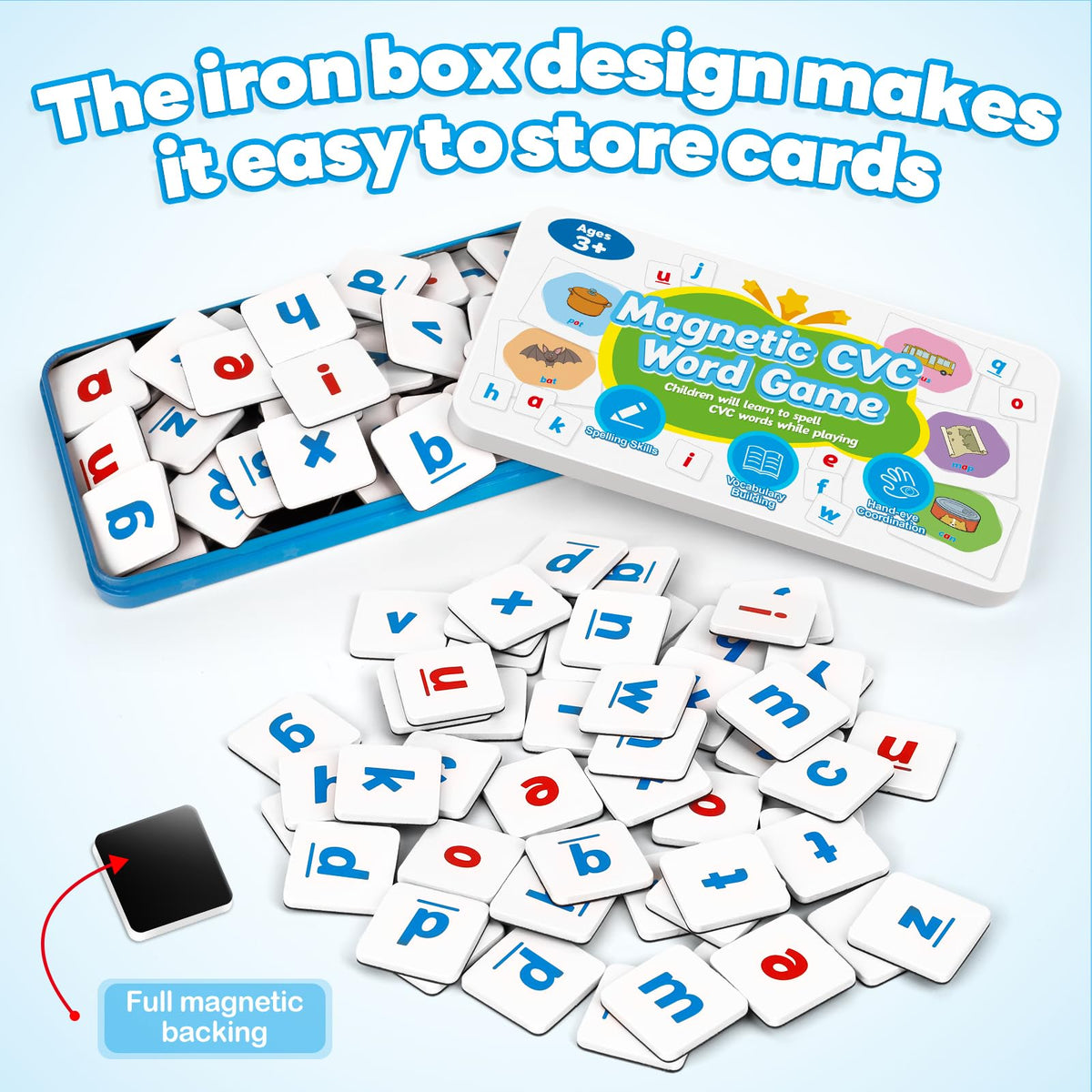 Kasfalci CVC Word Games,Magnetic Letters & Flash Cards,Phonics Games,Alphabet Learning Toys, Refrigerator Fridge ABC Magnets for Kids,Speech Therapy Toys for Toddler,Spelling for Preschool Classroom