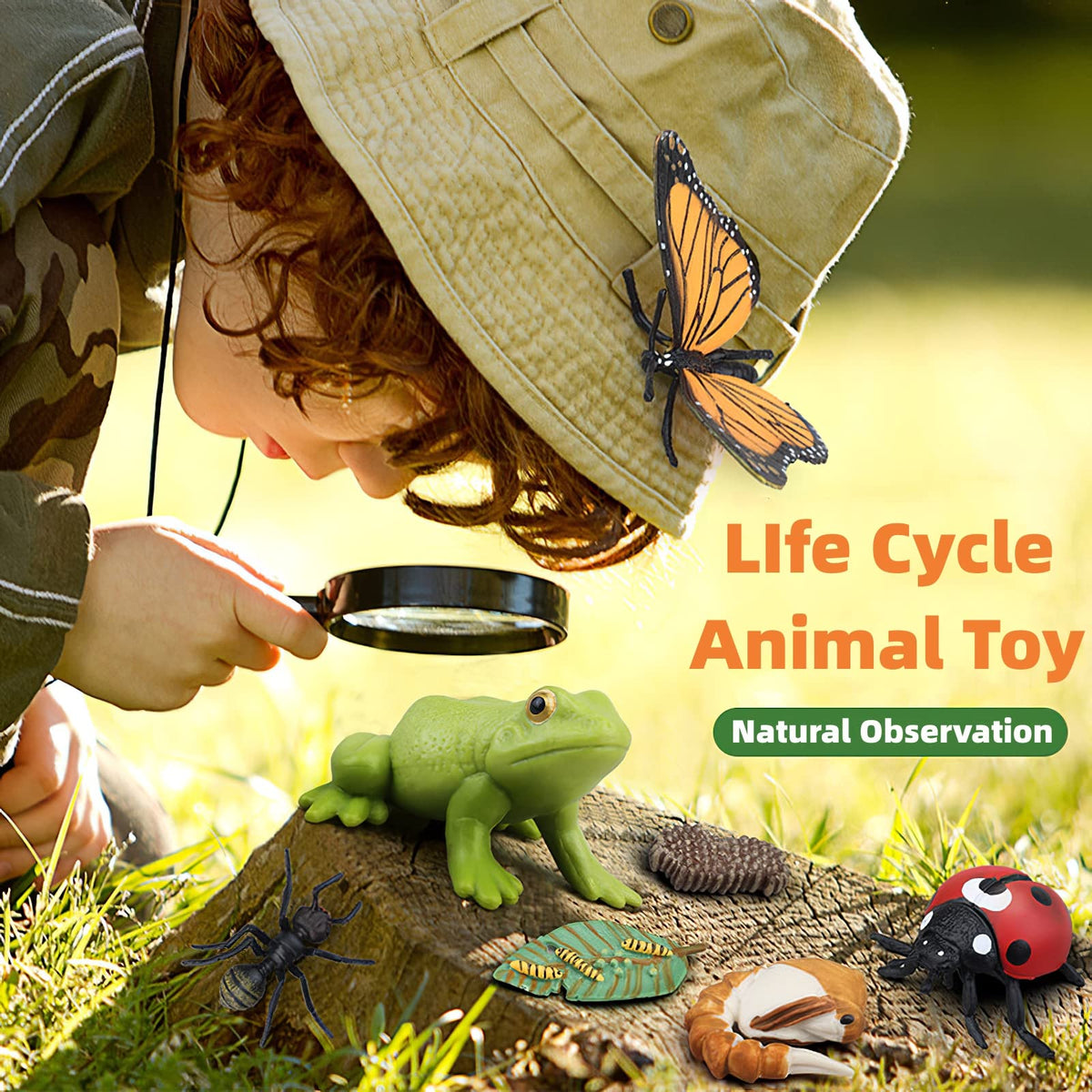 MIKNEKE Montessori Life Cycle Animal Figures with Flash Cards, Realistic Animal Figurines Toy, Educational Matching Game for 3+ Year Old Toddlers Kids (Turtle)